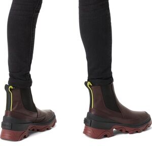 New Sorel Brex Burgundy Chelsea Boots Leather Ankle Booties Waterproof 9